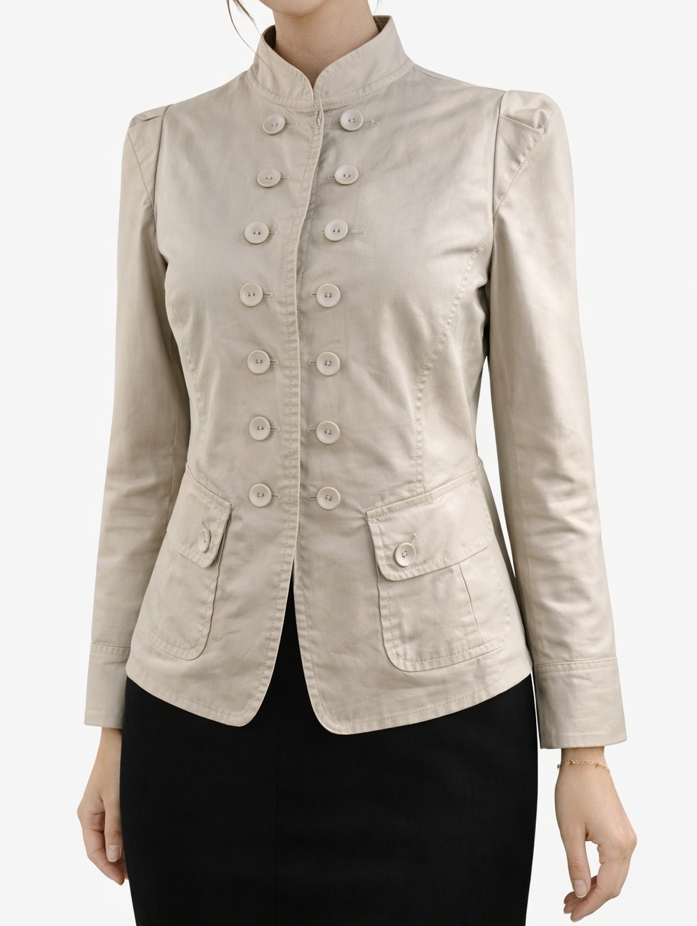 INC International Concepts Beige Military Jacket Button Front S